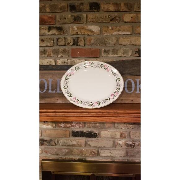 Vintage Homer Laughlin Minuet Large Oval Platter, Pink & Gray Rose Border - Picture 1 of 6